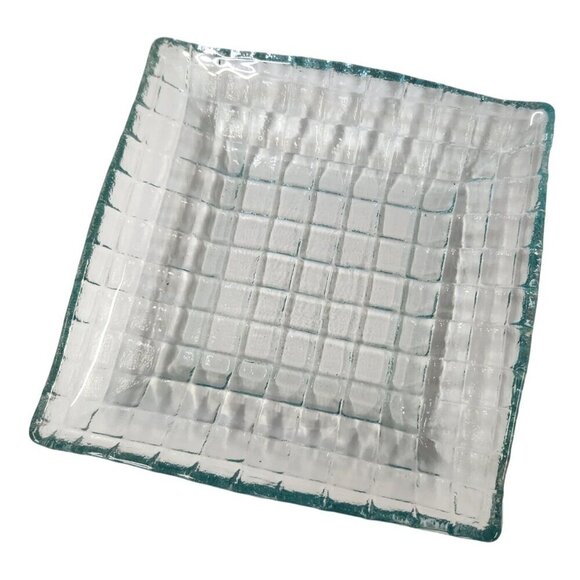 Mid Century Modern Art Glass Tray Grid Pattern Decor for Coffee Table Accent Tra